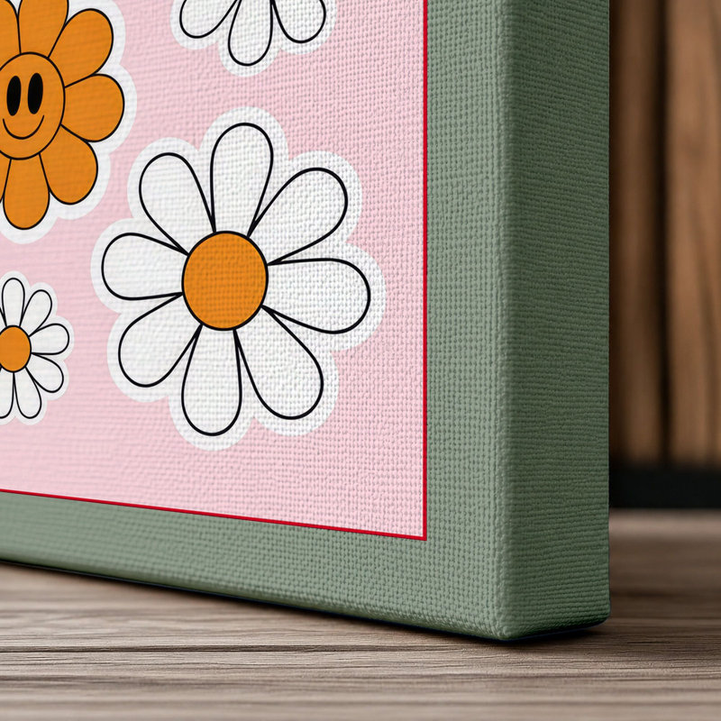 Smiling Flower Garden Botanical 1 Piece Wrapped Canvas Wall Art, 24x16 - 61.0 x 40.6 cm, Sage Border