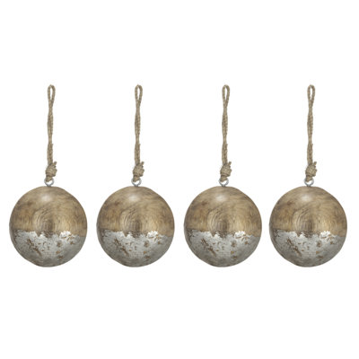 D4" Christmas Ball Ornaments, Wood Decorative Hanging Ball Christmas Tree Ornaments For Holiday Party Decorations, Set Of 4