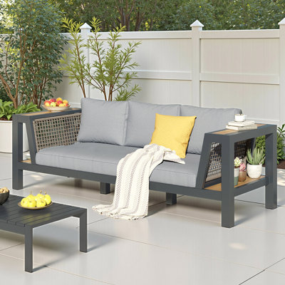 Aluminum Outdoor Sofa, 3-seater Patio Couch With Storage Armrests by Latitude Run