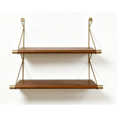 24 inch x 20 inch walnut suspended shelf, a rustic decorative shelf made of medieval and modern decorative copper on the wall, used for living rooms, bedrooms, coffee bars, bathrooms, and plant photo displays