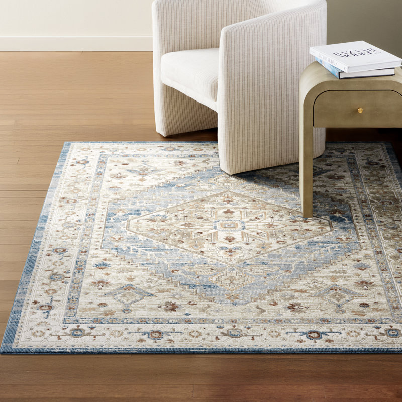  NEW YORK Mirella Center Medallion Indoor Area Rug, Ivory/Blue, 5'2"x7'2", 5'2"x7'2"