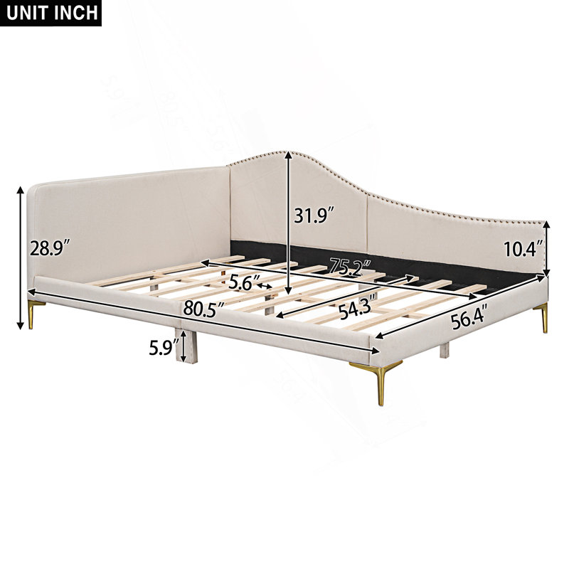 Full Size Upholstered Daybed With Headboard And Armrest, Day Bed, Beige, Full/Double