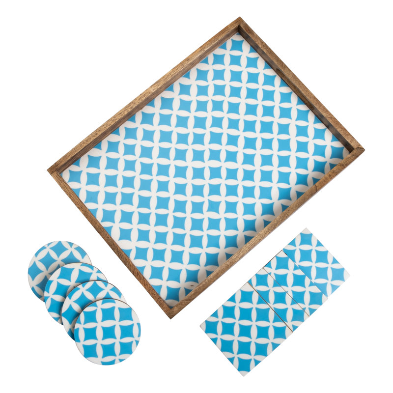 Amalgre Solid Wood Tray, White/Aqua