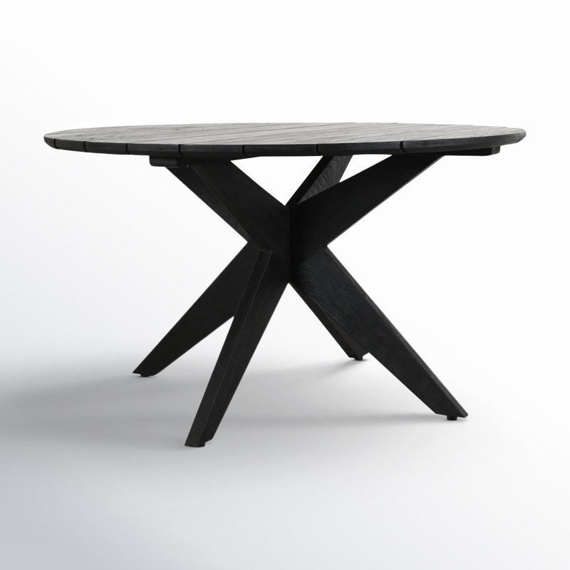 53" Black Matte Teak Outdoor Round Dining Table