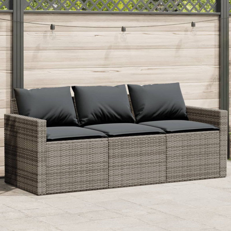 Canapé de patio en rotin 3 places Ebern Designs, Gris, Gris foncé