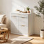 Classeur de bureau moderne autoportant 31 po 31 po, armoire de rangement cannelée blanche avec station de charge de table intégrée, tablettes réglables, grands tiroirs silencieux et poignées en métal, mobilier de rangement polyvalent pour la maison et le bureau-1497970809