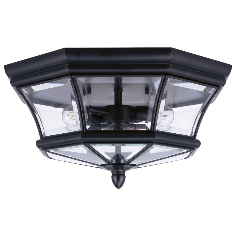 Newbury 3-Light Mystic Black Outdoor Flush Mount Light, Mystic Black