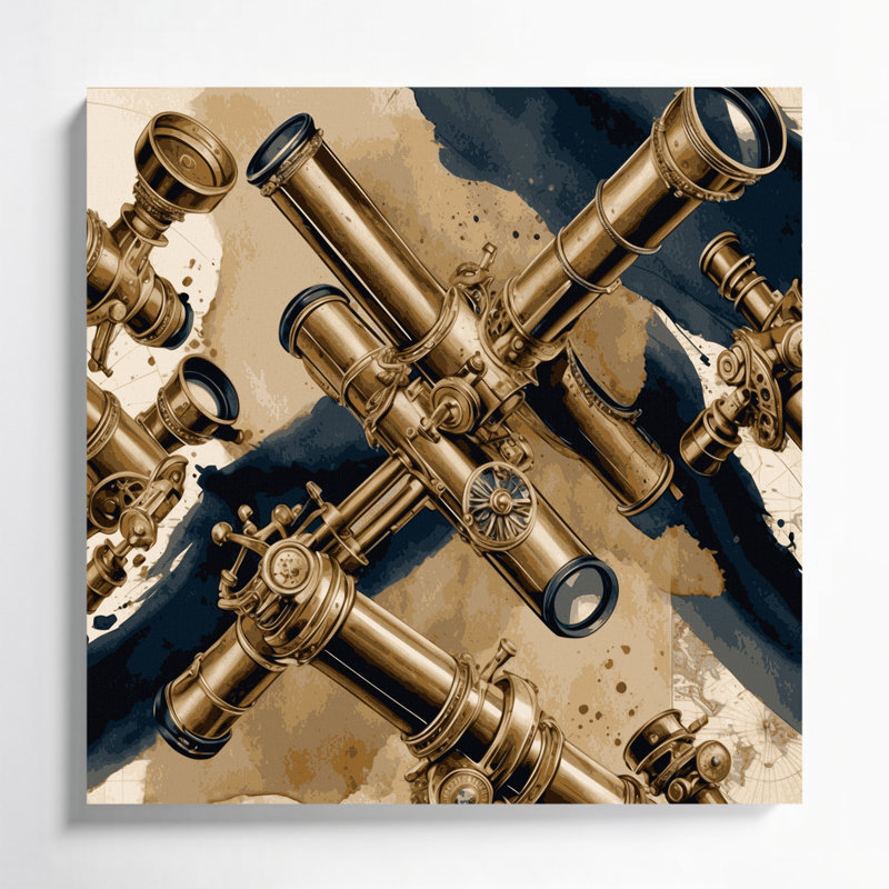 Art mural sur toile beige, "Nautical Telescopes", H 12 po x l 12 po
