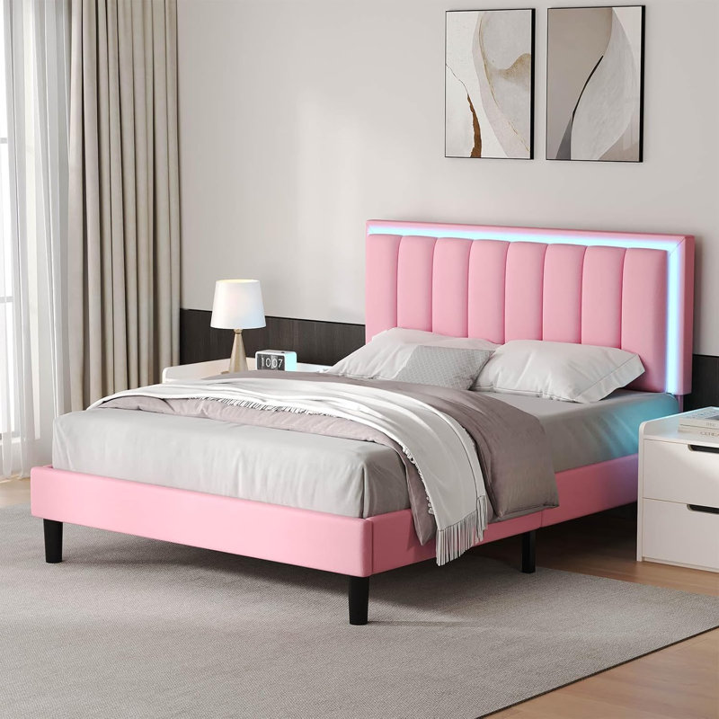 Breella Vegan Leather Platform Bed, Full / Double, Pink