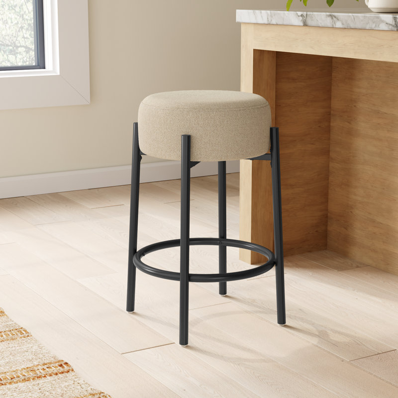 Colombe Upholstered Stool with Metal Frame, Counter Stool (26.3" Seat Height), Boucle-Tan