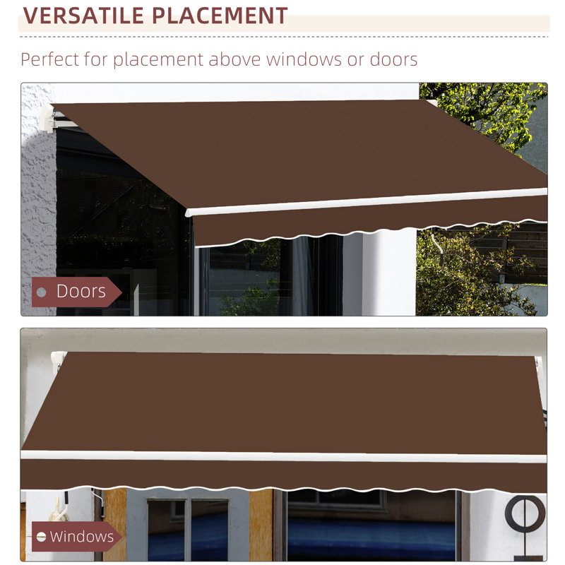 13' X 8' Deck Awning, & Water- Fabric, Manual Crank, Coffee Brown For Patio Balcony Enticing 13'X8' Awning Patio, Deck, - Water-, Model