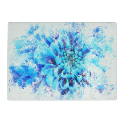 Tempered Glass Blue Dahlia Flower Chopping Board