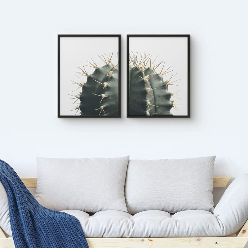 Spiky Green Succulent Halves - Photographie de cadre 2 pièces, Noir