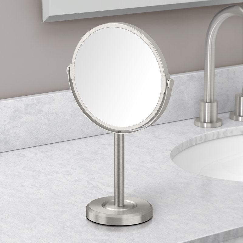 Latitude II Bathroom Tabletop Mirror |Double Sided 3x Magnification Make-Up Mirror, Rotates 360 Degrees, Satin Nickel