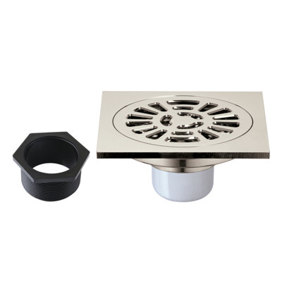 Kingston Brass BSF4267AB Watercourse 4" Square Brass Shower Drain, Antique Brass