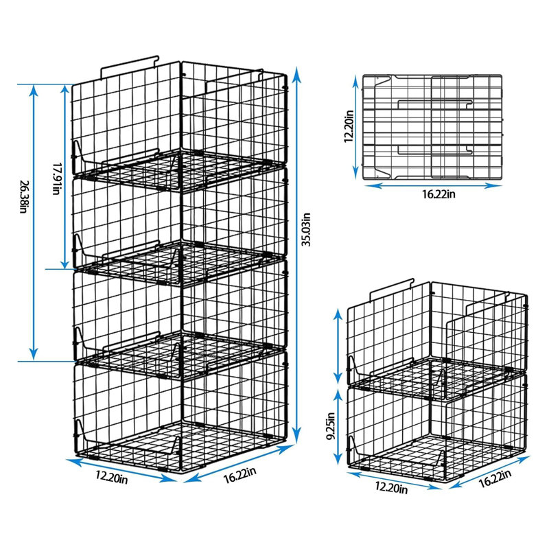 5-Tier Stackable Closet Organizer Shelf Foldable Metal Storage Bins
