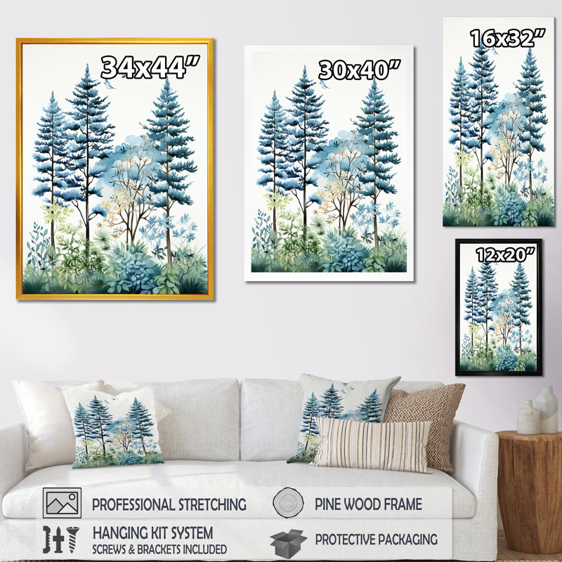 China Pine Tree Mountains - Art mural de Chine, Toile tendue, H 32 po x l 16 po x P 1 po