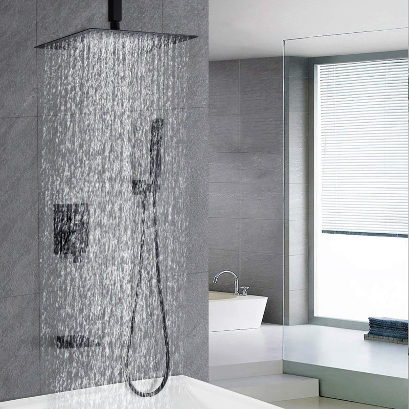 Shower Faucet Set, Shower System Bathroom High Pressure 12 Inches Rainfall Shower Head With Handheld Spray, Wall Mounted Shower Fixtures With Shower Valve And Trim Kit