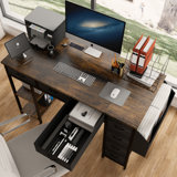 47" Computer Desk With Power Outlet,Writing Desk With 7 Fabric Drawers,Vanity Table Drawers And Large Side Pocket