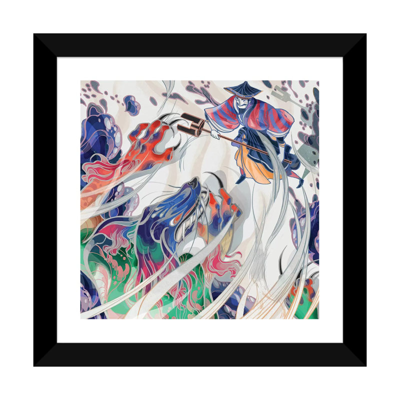 " Water Beast " by Sija Hong, White, 24" H x 24" W x 1" D, Black Framed Paper