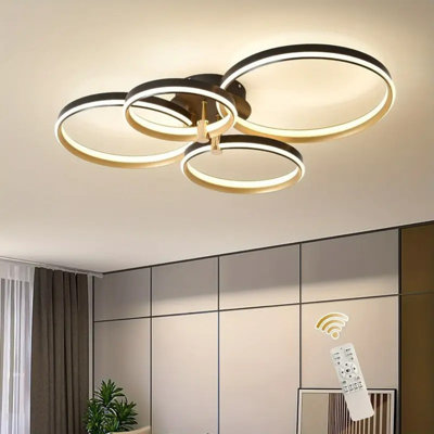 Dimmable LED Ceiling Light Modern 4 Rings Ceiling Lamp With Remote Control, 60W Golden Flush Mount Ceiling Lights For Living Room, Bedroom, Kitchen, Corridor, Dining Room, Office 3 Colour | Home Decor & LED Lights
