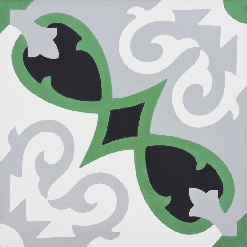Agadir 8" x 8" Cement Patterned Wall & Floor Tile, Black/Gray/Green