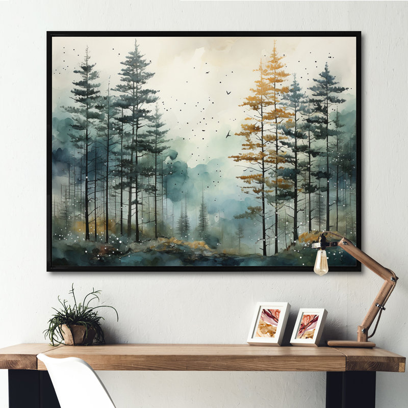 Décoration murale forêt Tonalis Whispering Pines Pointillism II, H 30 po x l 40 po x P 1,5 po, Cadre flottant noir