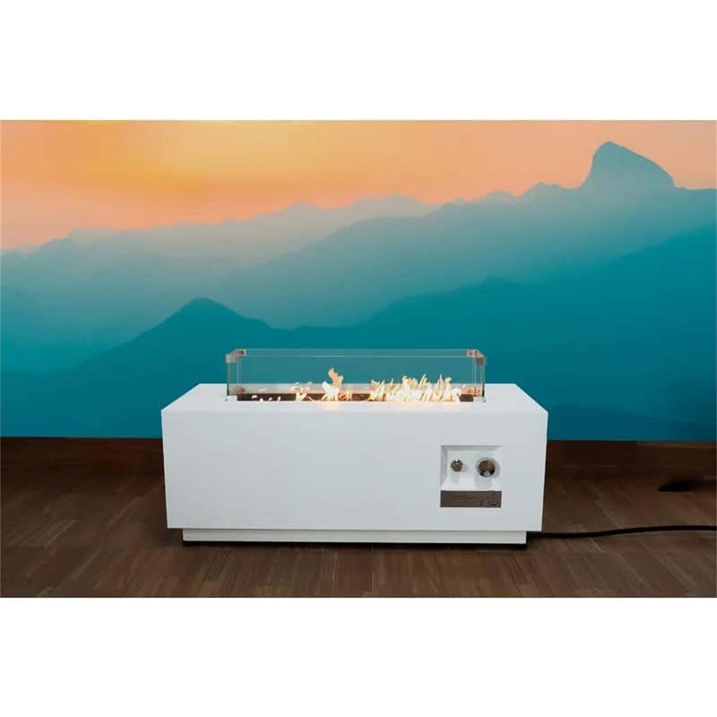 Table de foyer d'extérieur en acier avec couvercle H 16 po x l 42 po, Blanc