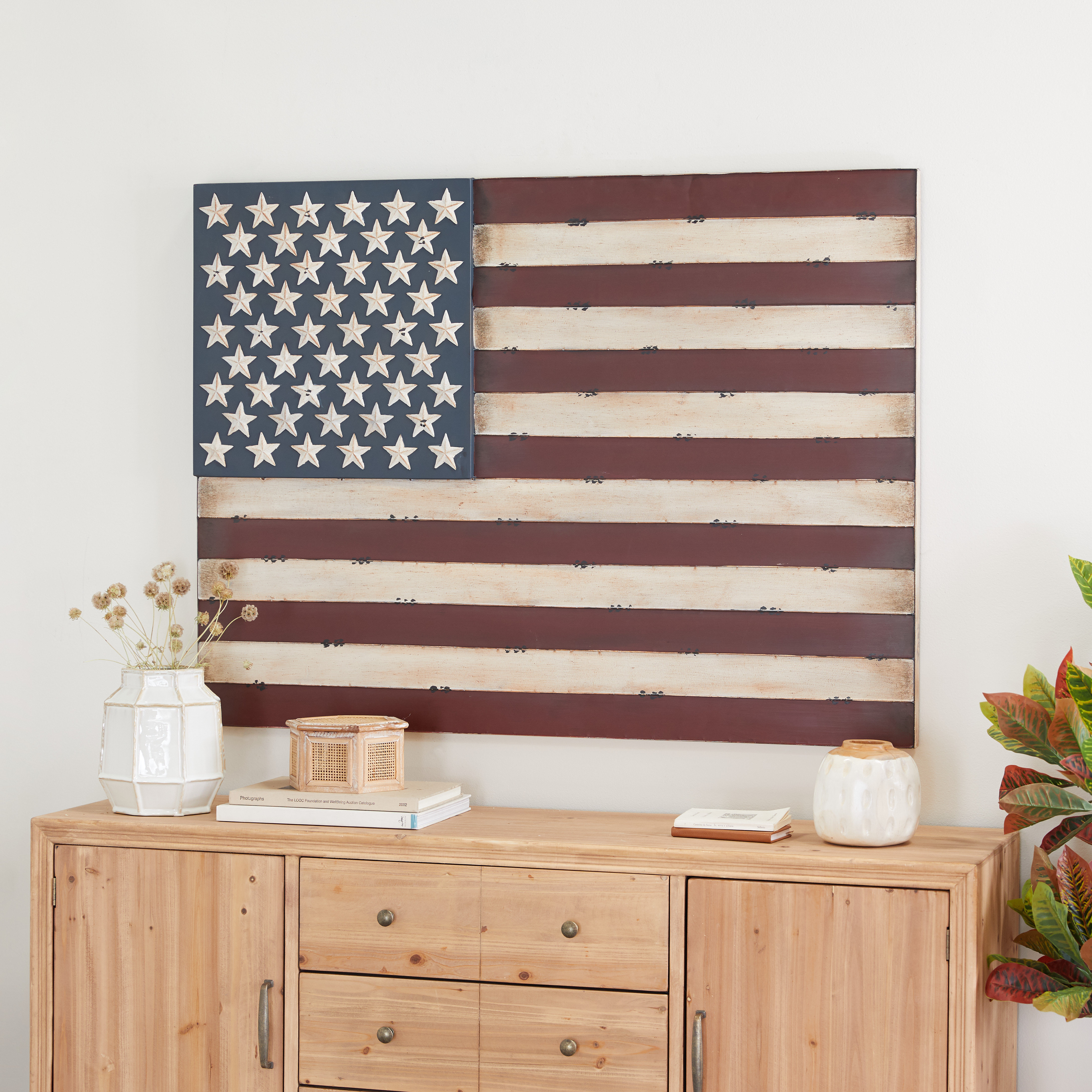 Williston Forge Metal Indoor Outdoor American Flag Red Wall Decor & Reviews | Wayfair