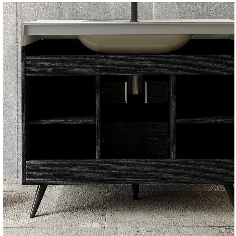 36" Modern Freestanding Bathroom Vanity with Sintered Stone Top, Ceramic Sink & Smart Storage, Black