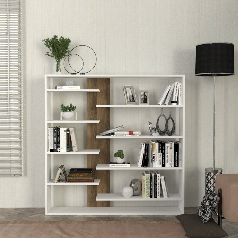 126cm H x 125cm W Geometric Bookcase, White/Walnut