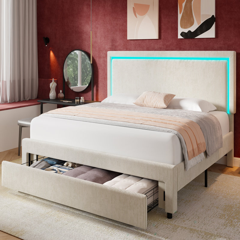 Caniya Upholstered Platform Storage Bed, Full, Beige