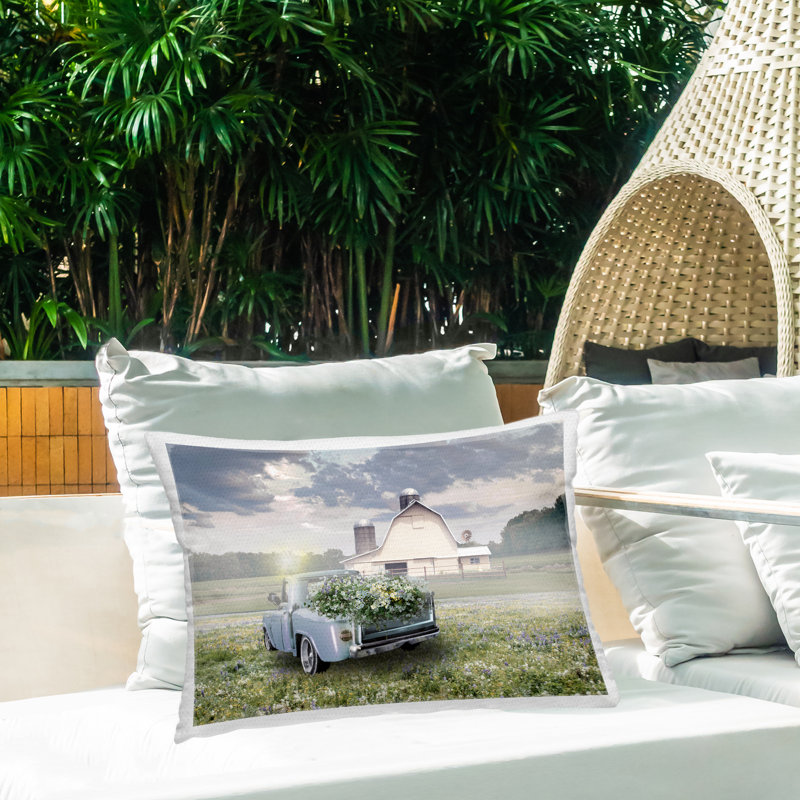 Sun Bleached Barn & Truck Outdoor Printed Pillow design by Nan