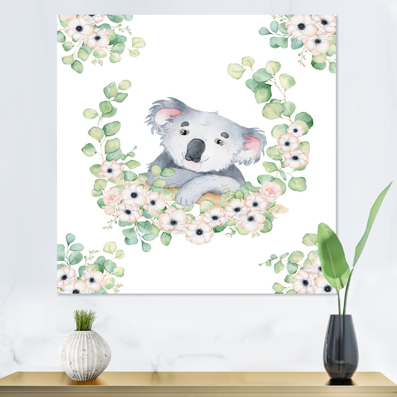 Adorable dessin de koala - reproduction d'art sur toile traditionnelle, H 36 po x l 36 po x P 1,5 po, Toile tendue