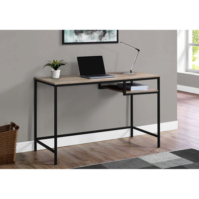 Bureau à domicile 48 po, bureau taupe foncé, support de pieds en métal noir, bureau de travail de conception industrielle moderne, ordinateur portable 48 po, plateau en stratifié brun, pieds, spacieux