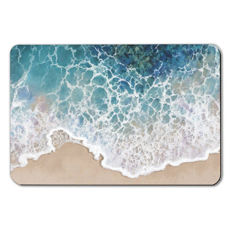Vague et plage, tapis de bain, 16 po x 24 po, Bleu 1, Plage