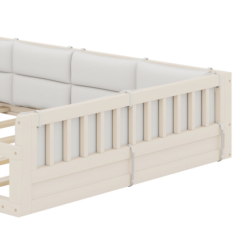 Structure de lit tapissier avec garantie de sécurité, Beige