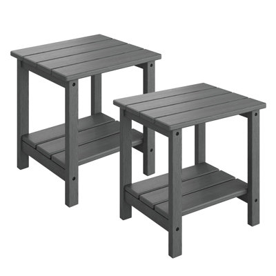 2 Pack Outdoor Adirondack Side Table 18", HDPE 2-Tier Patio End Table Weather Resistant for Adirondack Chair, Outdoor Square Side Tables for Patio, Poolside, Porch, Deck, Indoor, Backyard