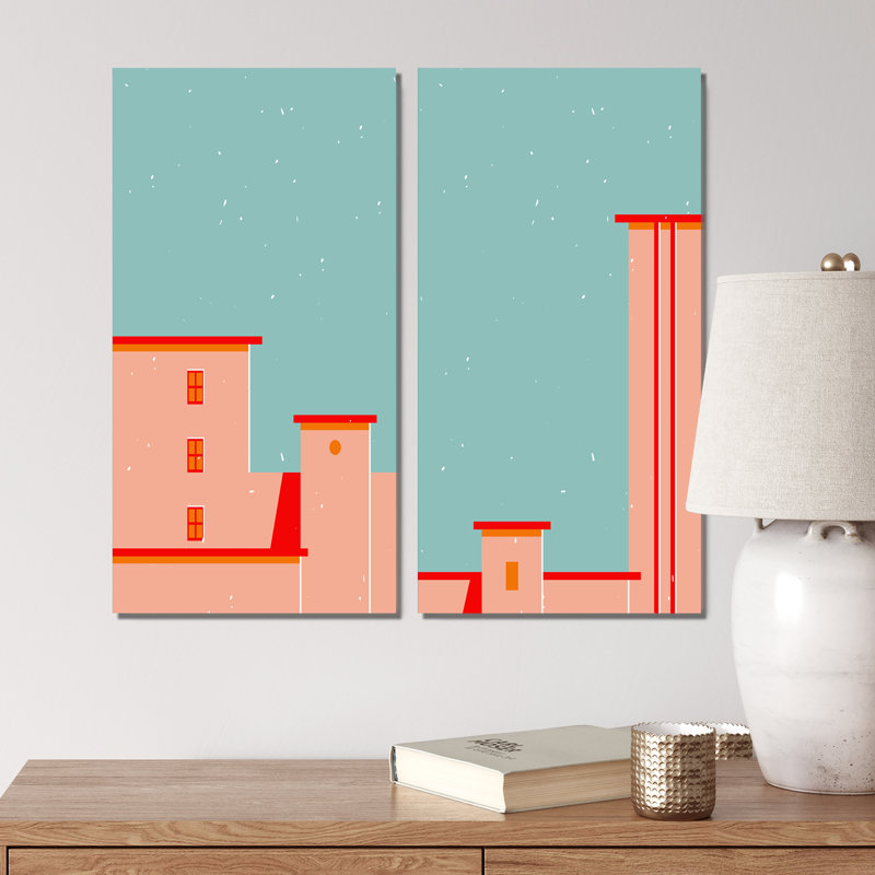 «Vintage Geometric Cityscapes I», ensemble de 2 reproductions, H 32 po x l 32 po x P 1 po, Toile tendue