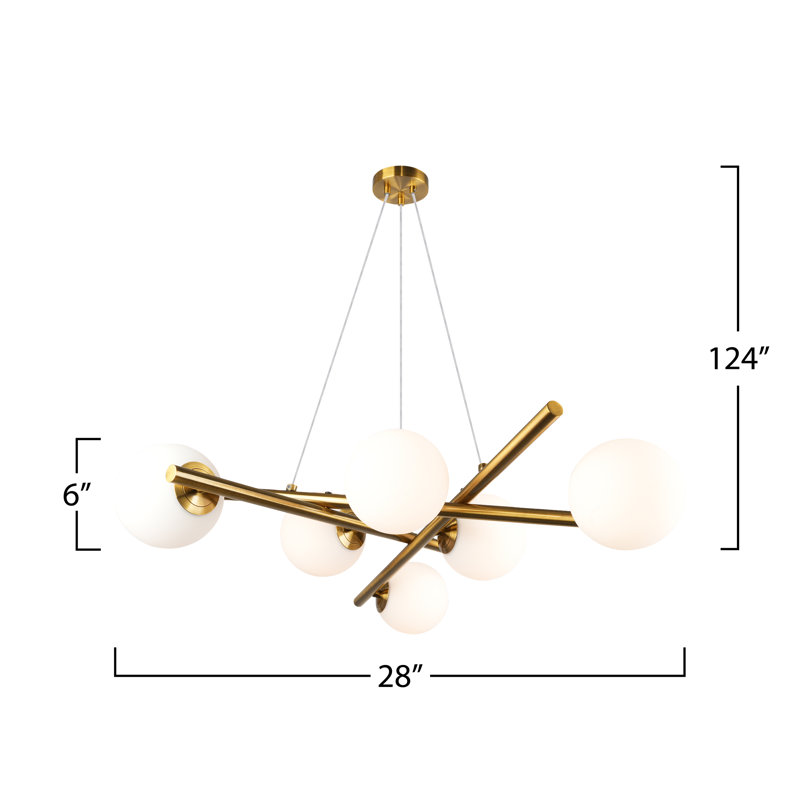 Modena - 6-Light Chandelier -, Plated Brushed Brass, White