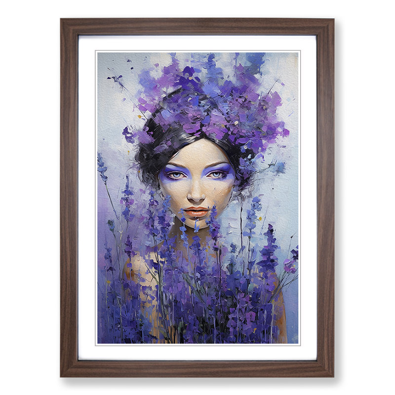 XYZ-FRM-V1223-4089 Lavender Flower Expressionism No.2 - Single Picture Frame Print on Wood, Walnut, 46cm H x 34cm W x 2cm D