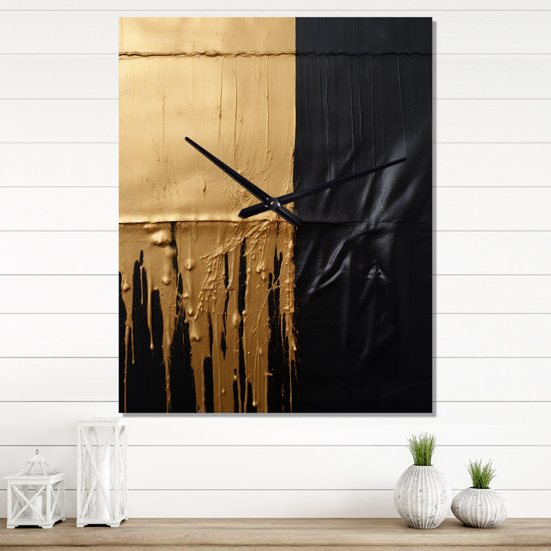 Essential Nature abstraite or et noir - Horloge murale peinture abstraite, Petit