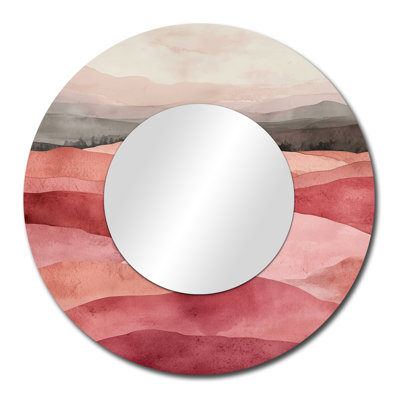 Fragmented Terrain in Blush – Modern Large Round Wall Mirror, Metal Print