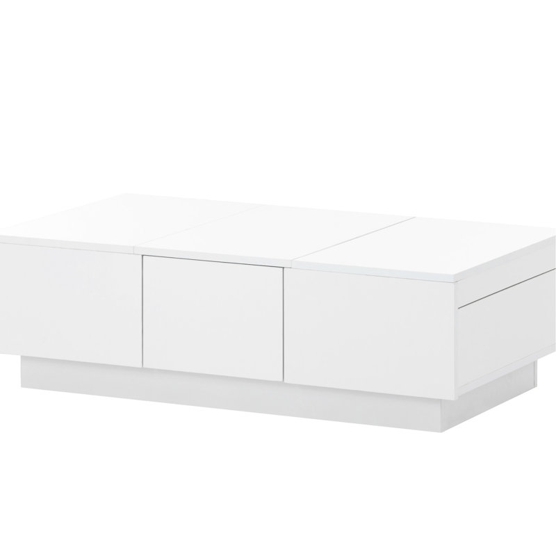 Table basse moderne avec plateau extensible et espace de rangement caché, table blanche élégante, 2 rangements et tiroirs, pour une vie fonctionnelle à la maison