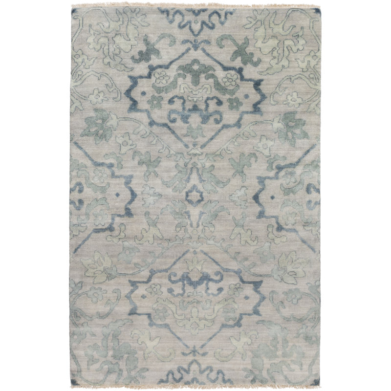 Hillcrest Hand Knotted Wool Damask Area Rug, Rectangle 2' x 3'