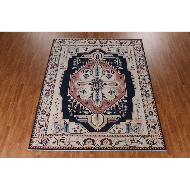 One-of-a-Kind 7'10" x 9'9" Rectangle Wool Area Rug in Blue and Navy
