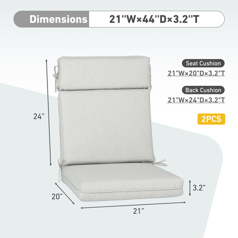 Outdoor High Back Dining Chair Cushion Set, Light Gray, 21" W x 20" D
