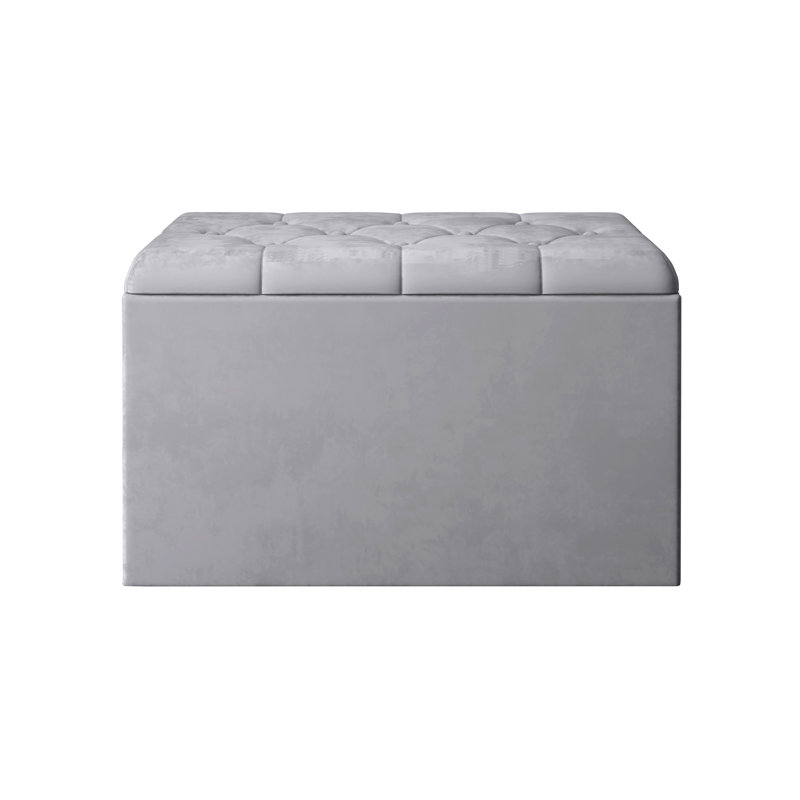Velvet Upholstered Storage Bench, Grey Velvet, H46.99 x W76.2 x D46.99cm