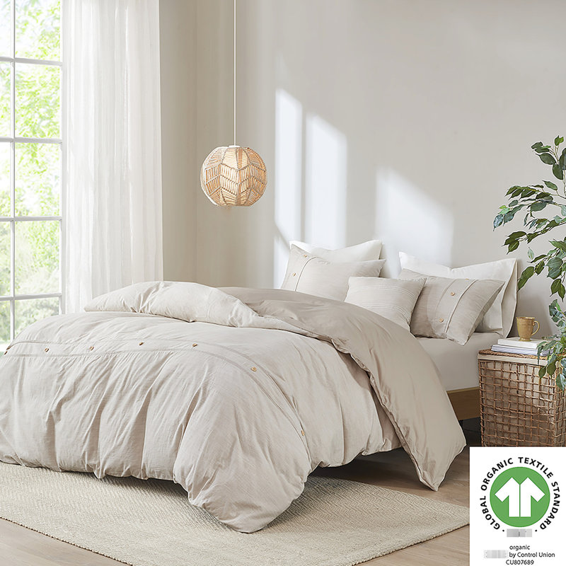 Housse d'édredon pour lit très grand / très grand en coton biologique - surdimensionnée avec insert et détails de patte de boutonnage 60% coton naturel, texture douce amovible