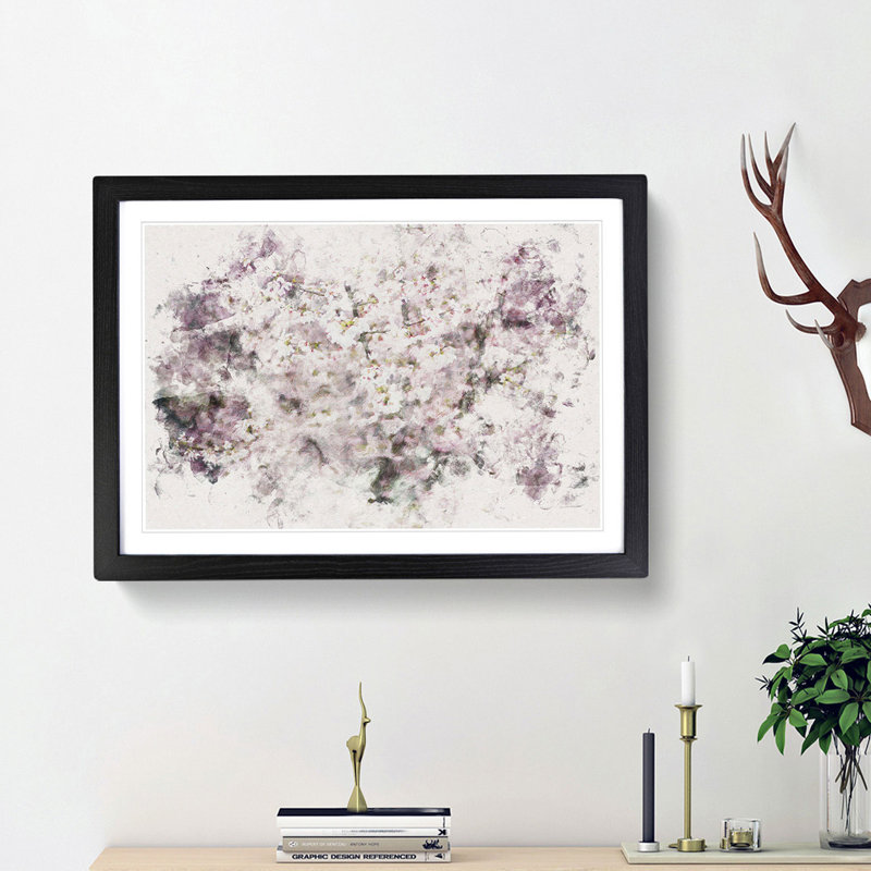 Pink Cherry Blossoms - Picture Frame Painting Print, Black Framed, 40cm H x 60cm W x 2cm D